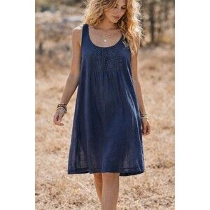 Eileen Fisher Organic Cotton Navy Sleeveless Shift Dress Size S Lightweight